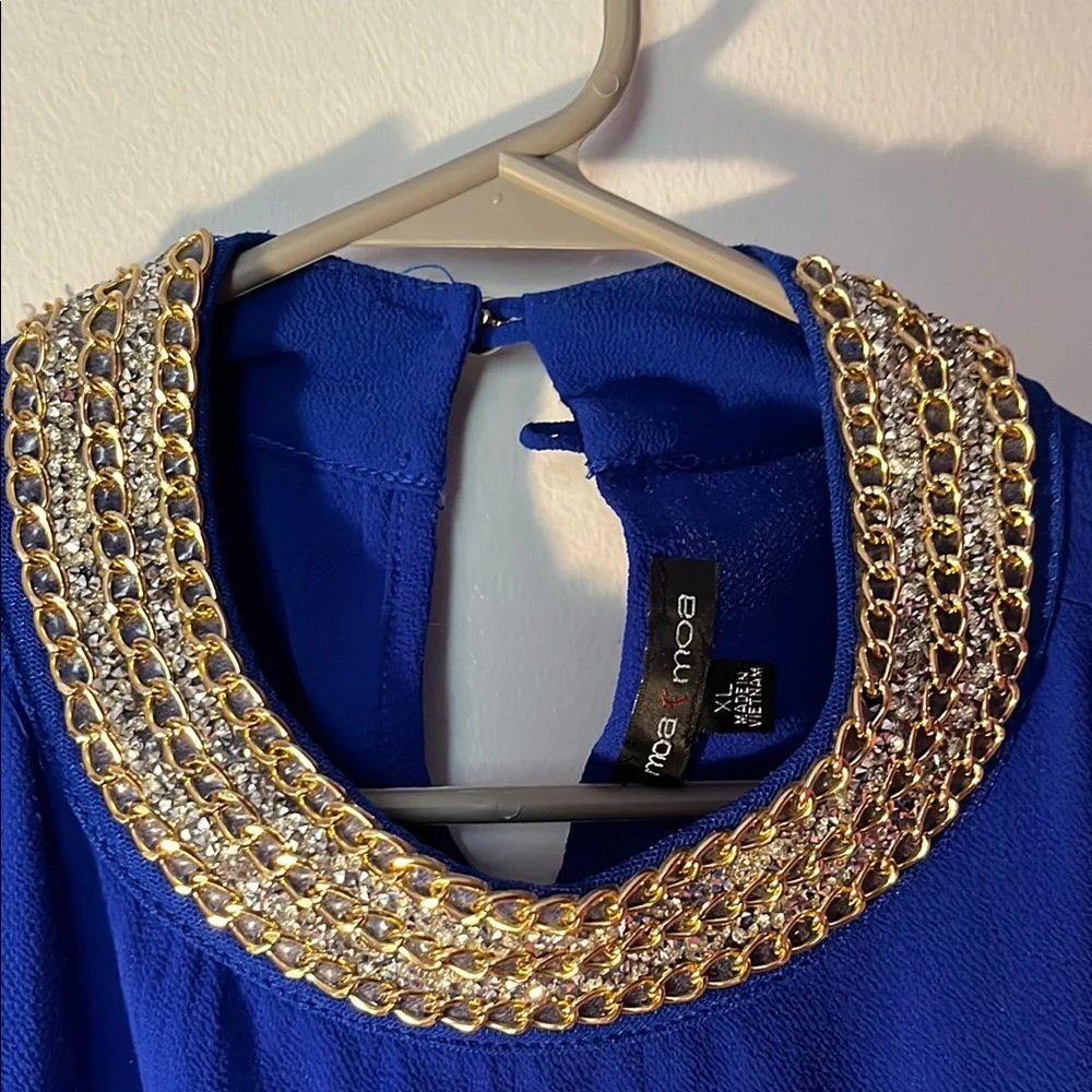 Blue Women's Top with Embellished Collar - Picture 3 of 8